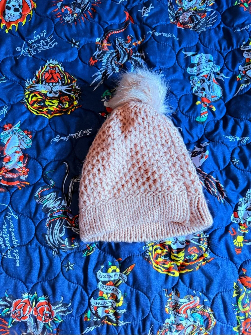 Pink Knit Pom Pom Beanie